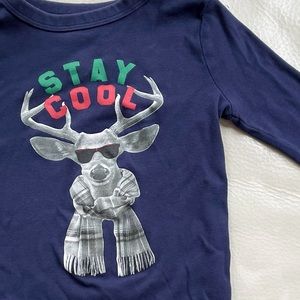 $4 💥Reindeer Stay Cool 🕶️ Christmas Long-Sleeve Tee Pajama Top, Navy Red Green